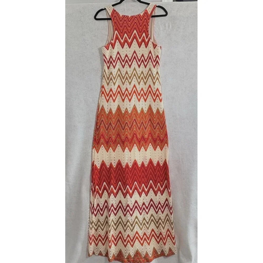 SANCTUARY Women Maxi Crochet Dress‎ Sleeveless Chevron Sz L Multicolor Boho 29-9